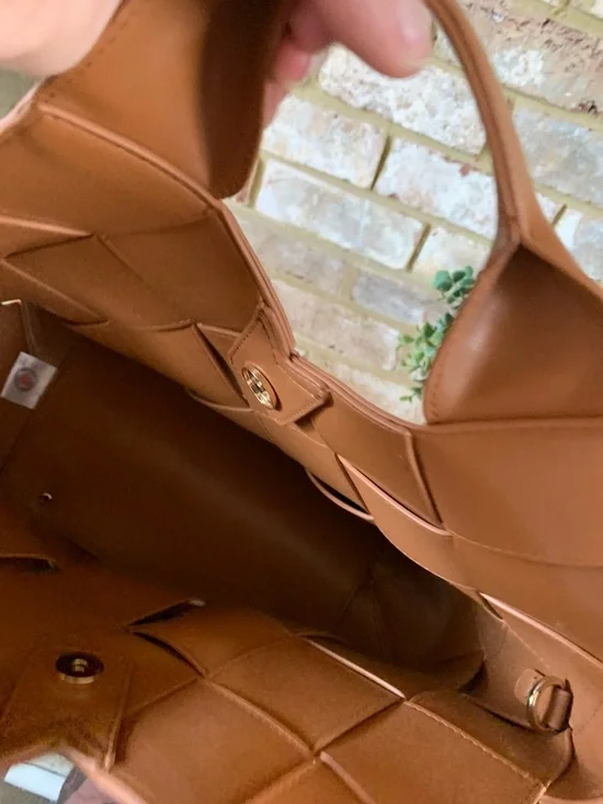 Woven Top-Handle Women’s Tote Bag in Cognac - Picture 4 of 10